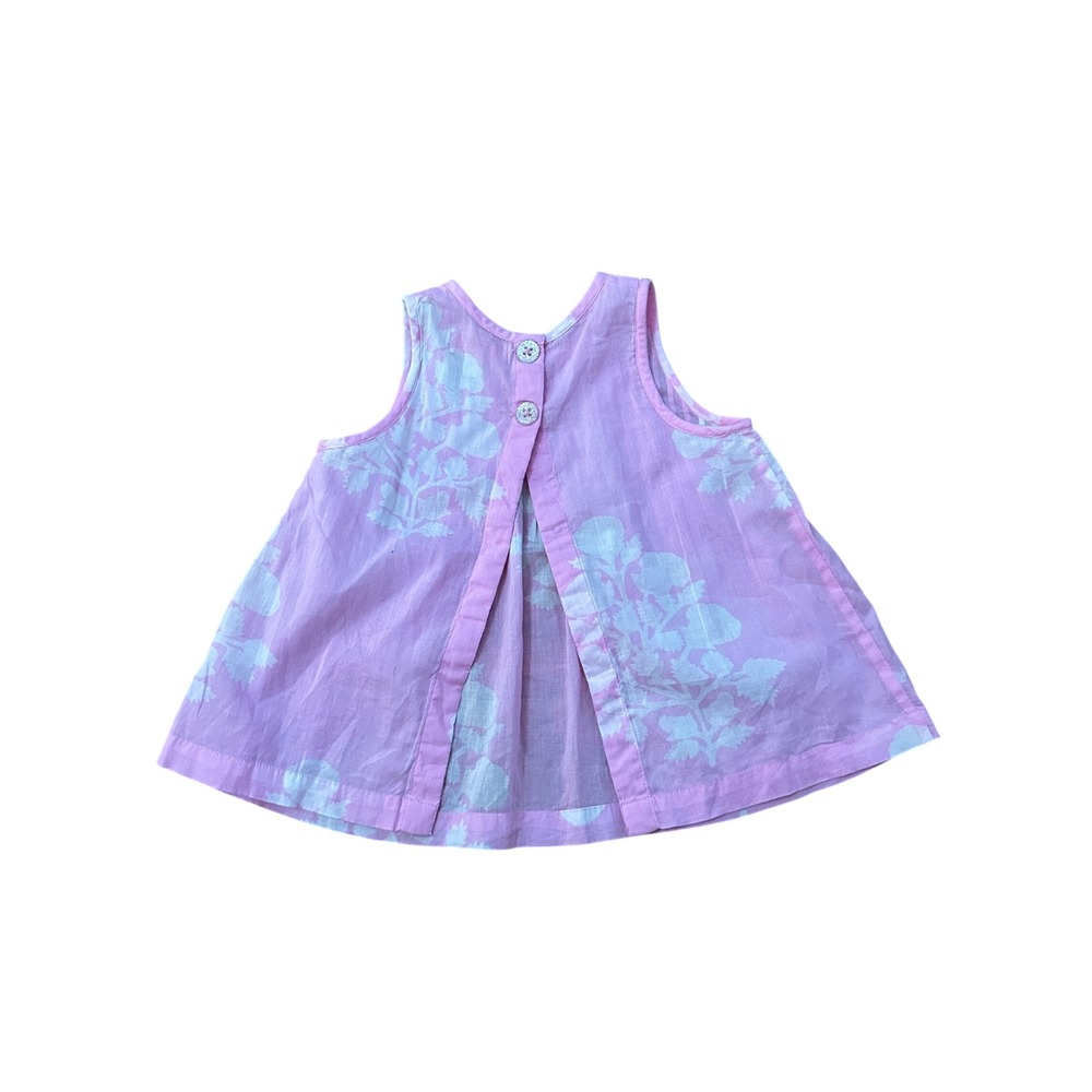Pink Chicken Girls Pink Floral Block Print Cotton Gauze Pintuck Dress 18-24M - Picture 3 of 6